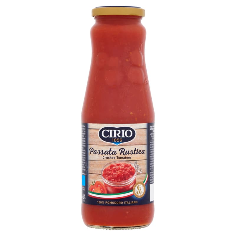 Cirio Passata Rustica with passaged tomato glass