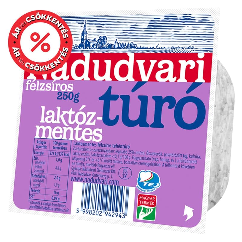 Nádudvari Félzsíros laktózmentes túró