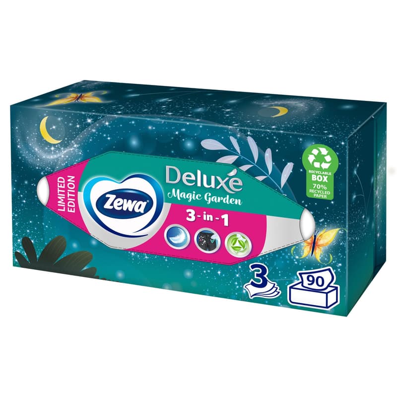 Zewa Deluxe Limited Edition dobozos illatmentes papír zsebkendő 3 rétegű