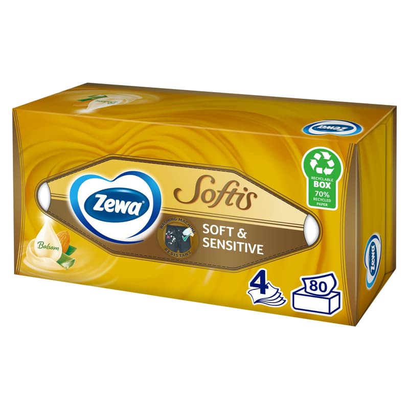 Zewa Softis 4-ply boxed paper handkerchief Soft & Sensitive