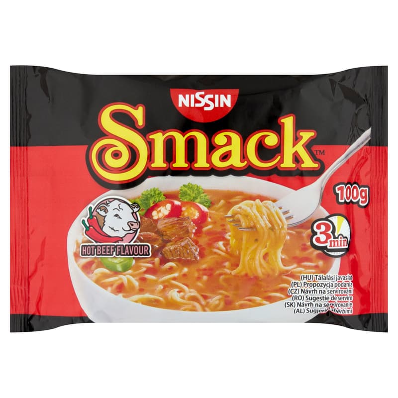 Nissin Smack instant tésztaleves csípős marha ízesítéssel