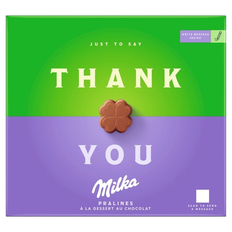 Milka Thank You alpine milk chocolate praline with cocoa cream filling