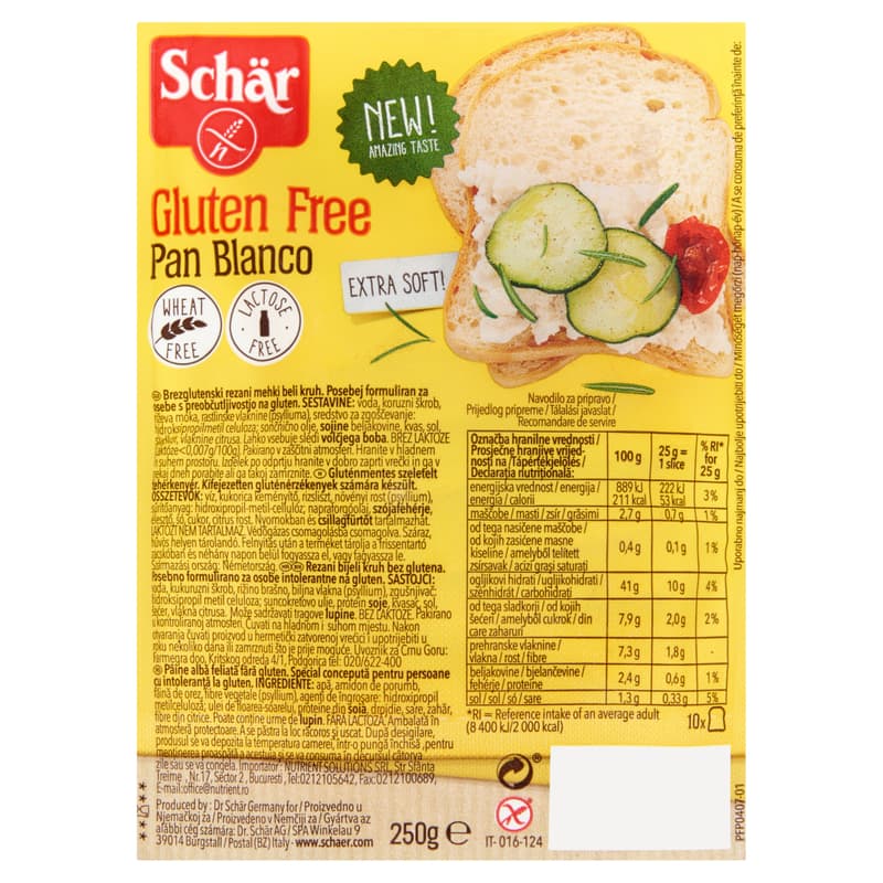 Schär gluténmentes szeletelt fehérkenyér