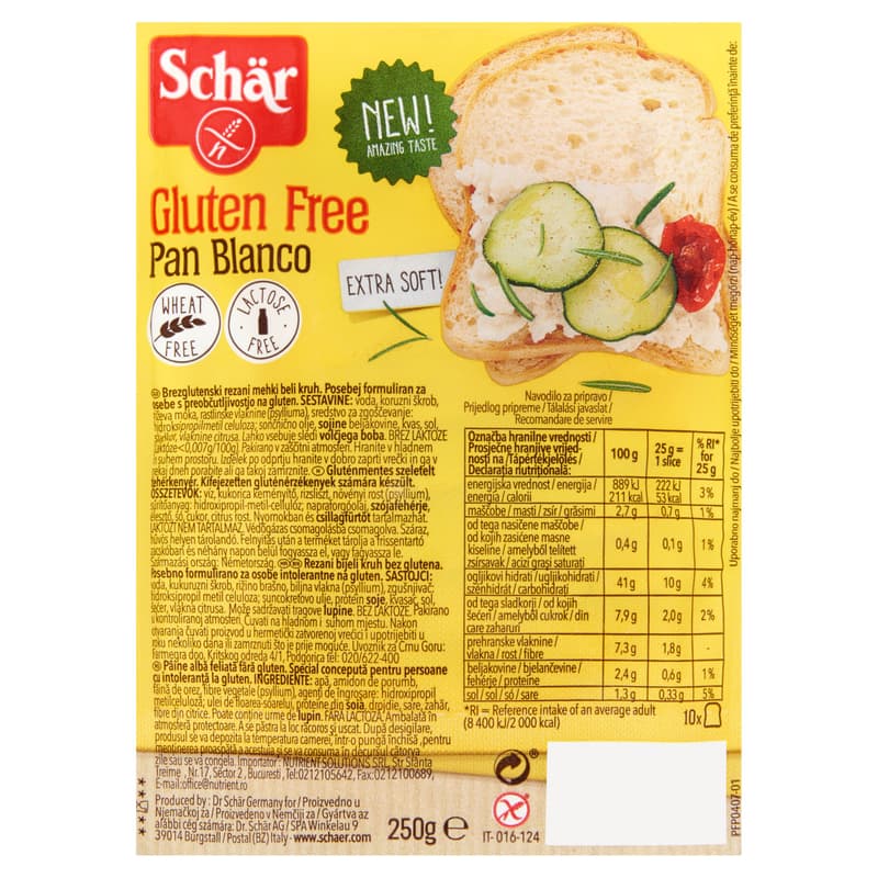 Schär gluténmentes szeletelt fehérkenyér