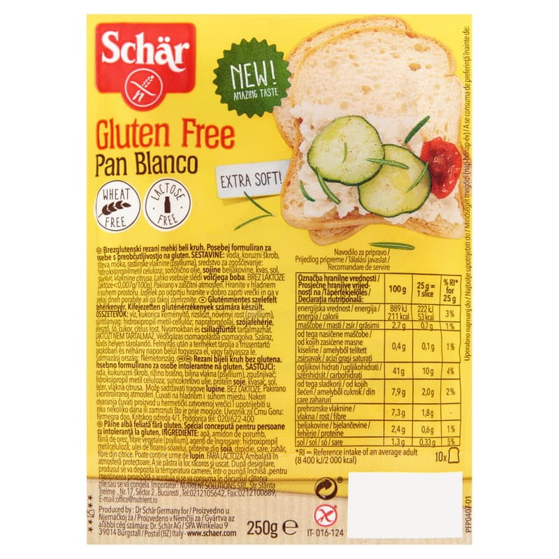 Schär gluténmentes szeletelt fehérkenyér