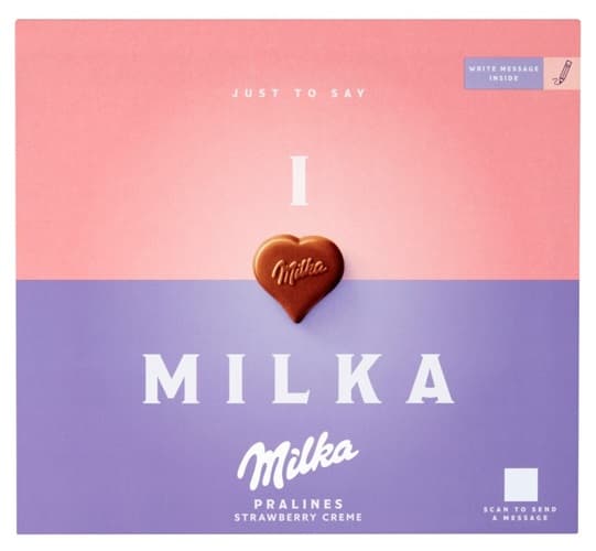 Milka I ♥ Milka alpesi tejcsokoládé praliné epres töltelékkel