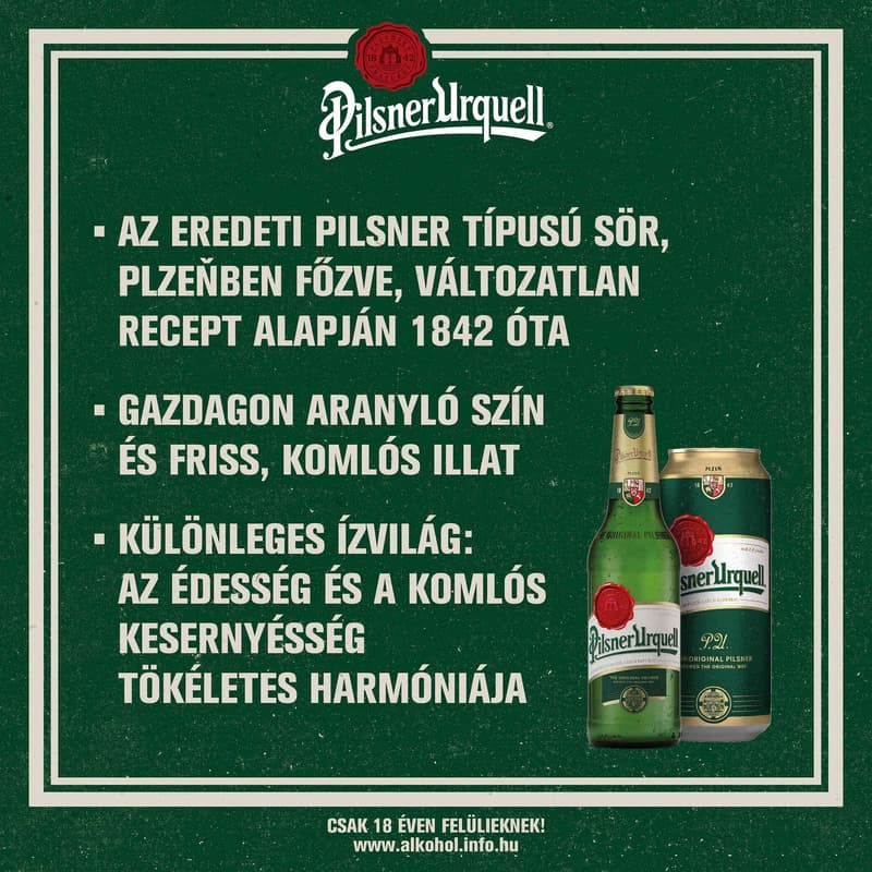 Pilsner Urquell minőségi világos dobozos sör 4,4%*
