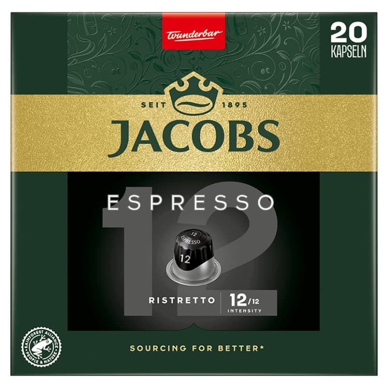Jacobs Espresso 12 Ristretto ground-roasted coffee capsules