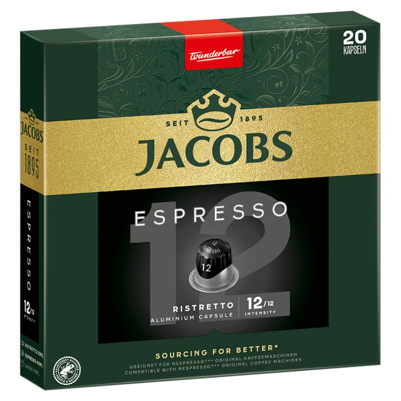 Jacobs Espresso 12 Ristretto ground-roasted coffee capsules