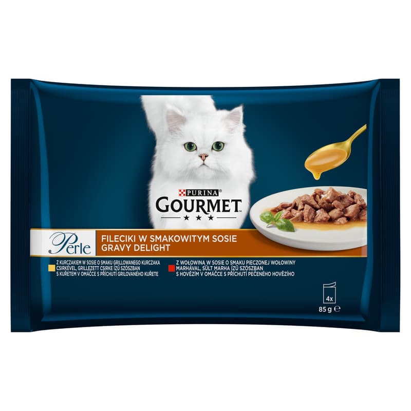 Gourmet Perle Gravy Delight With Chicken/Beef Complete Pet Food for Adult Cats 4 x 85 g