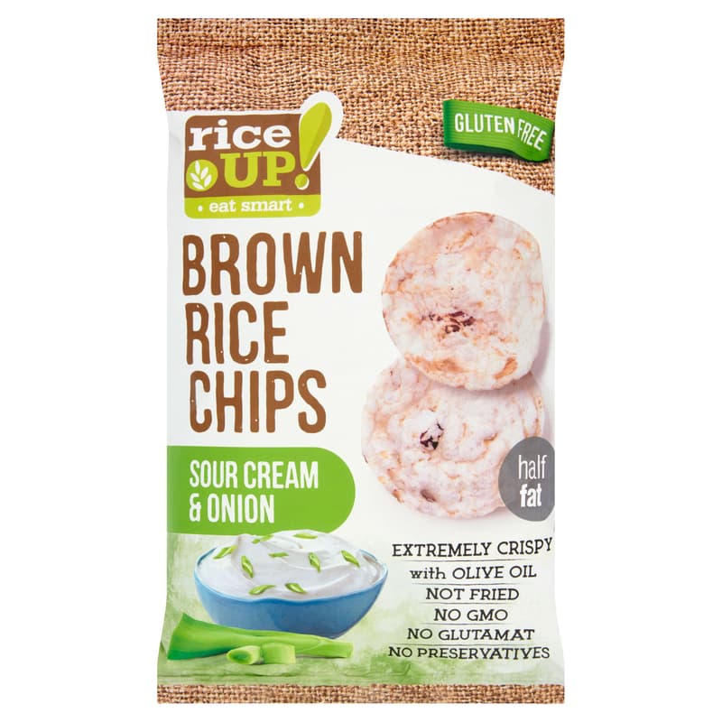 RiceUp! Eat Smart teljes kiőrlésű barna rizs chips hagymás-tejfölös ízesítéssel