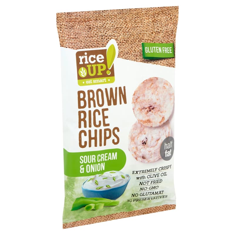 RiceUp! Eat Smart teljes kiőrlésű barna rizs chips hagymás-tejfölös ízesítéssel