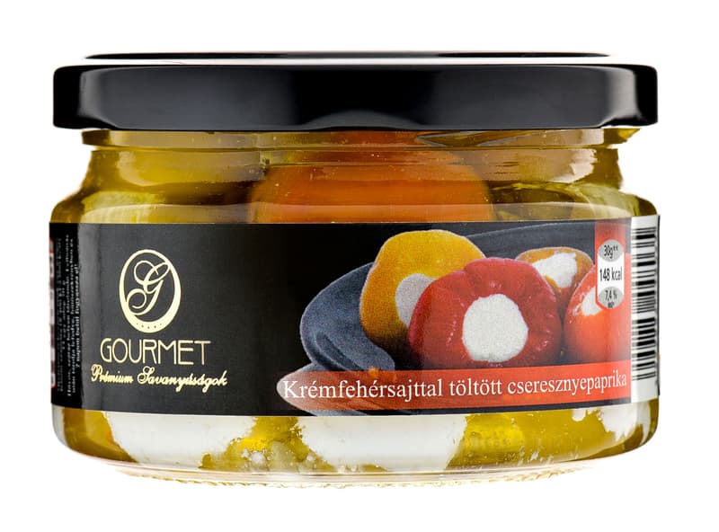 Gourmet Krémfehérsajttal töltött savanyított csípős cseresznyepaprika olívaolajban
