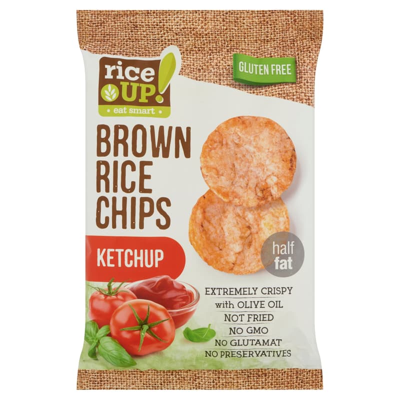 RiceUp! Eat Smart teljes kiőrlésű barna rizs chips ketchup ízesítéssel