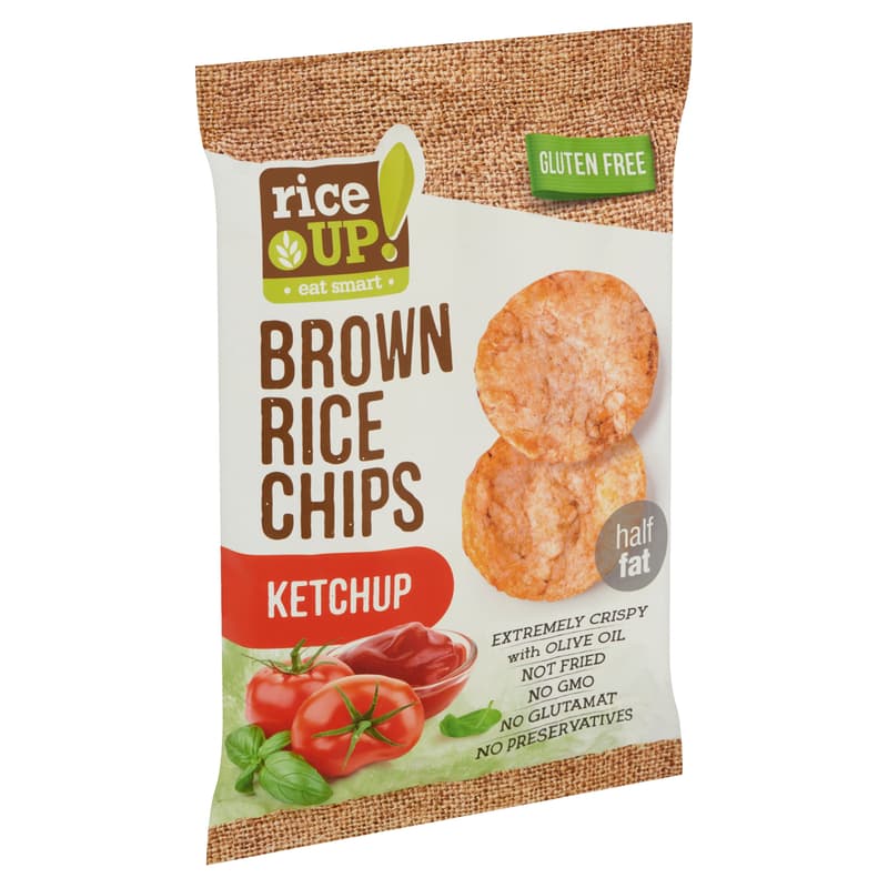 RiceUp! Eat Smart teljes kiőrlésű barna rizs chips ketchup ízesítéssel