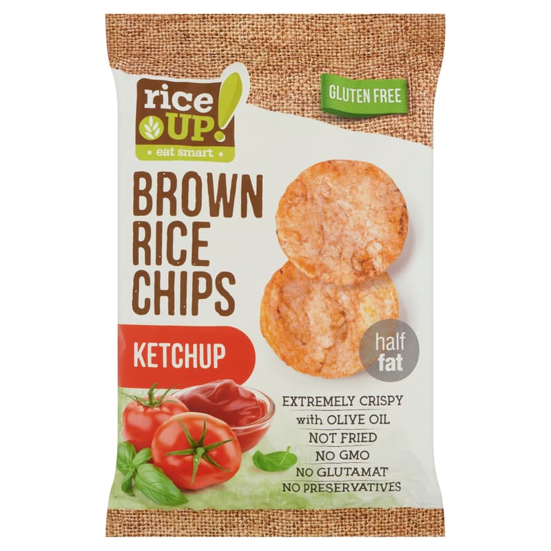 RiceUp! Eat Smart teljes kiőrlésű barna rizs chips ketchup ízesítéssel