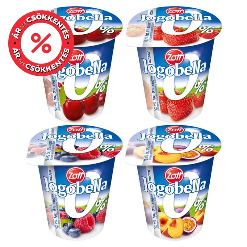 Jogobella Joghurt 0%, többféle ízben
