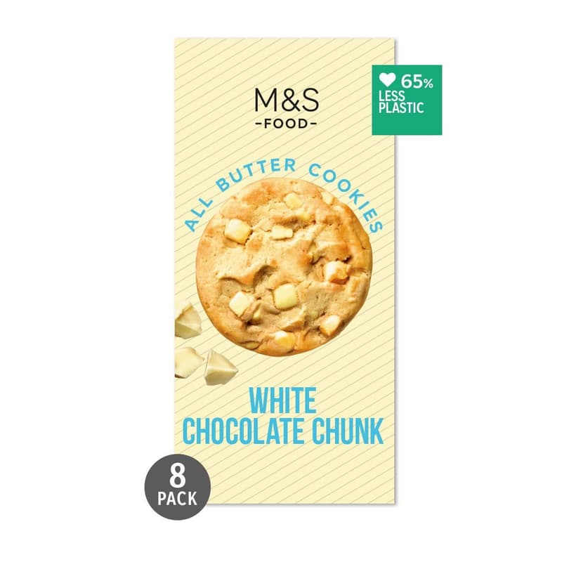Marks & Spencer butter biscuits with Belgian white chocolate pieces
