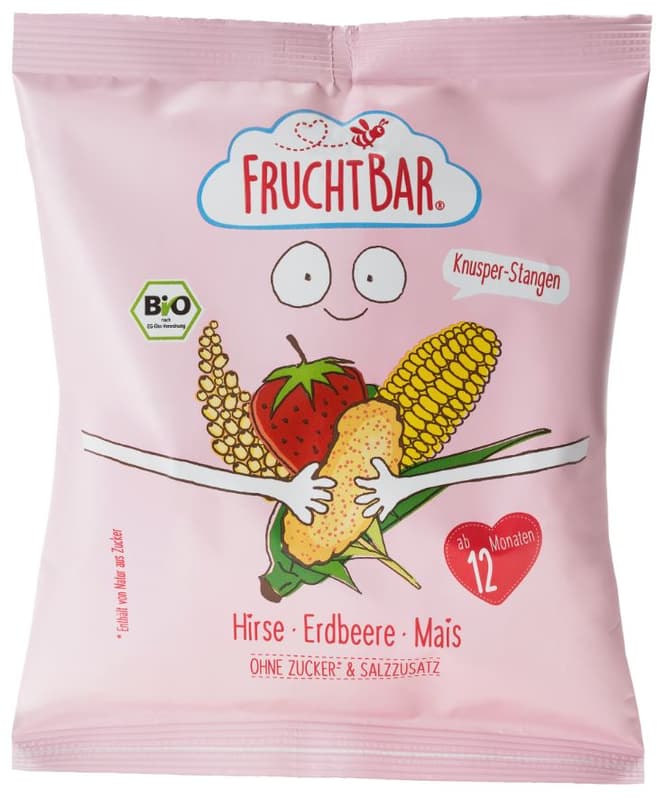 Fruchtbar BIO Ropogós Köles - Kukorica Snack Eperrel 12 hónapos kortól