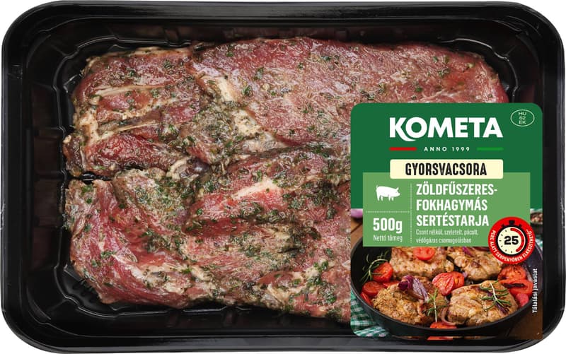 Kométa GyorsVacsora Zöldfűszeres-fokhagymás pácolt tarja csont nélkül, szeletelt