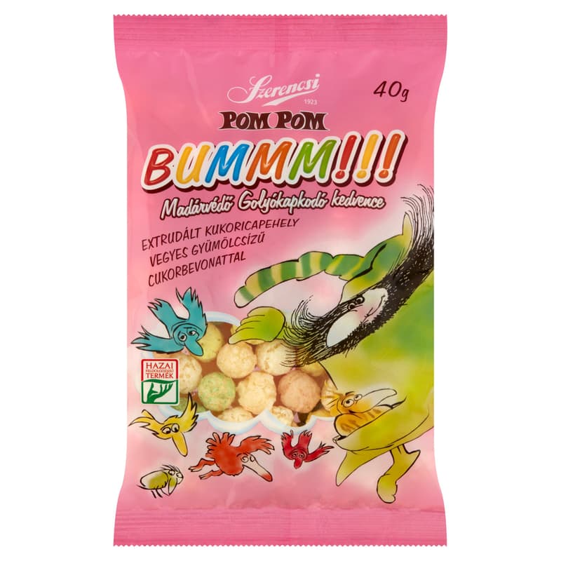 Szerencsi - Pom Pom Bumm Extrudált kukoricapehely vegyes gyümölcsízű cukorbevonattal