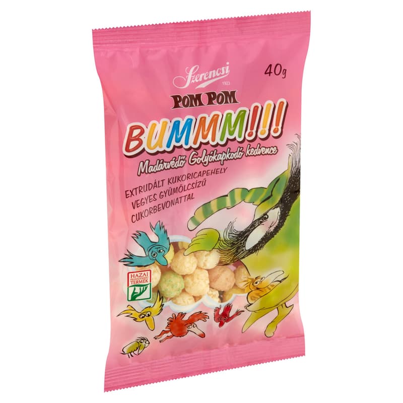 Szerencsi - Pom Pom Bumm Extrudált kukoricapehely vegyes gyümölcsízű cukorbevonattal