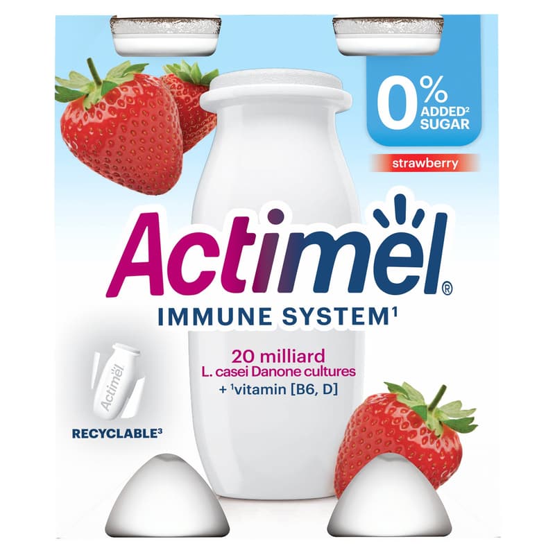 Actimel Strawberry Flavoured Yoghurt Drink with 0% Added Sugar (4x100 ml)