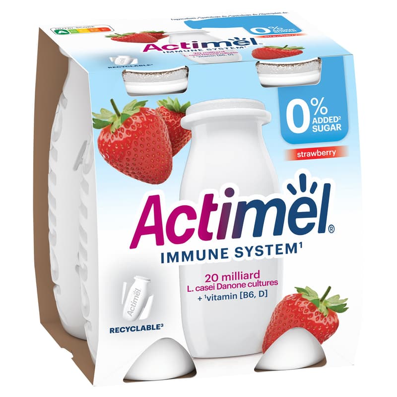 Actimel Strawberry Flavoured Yoghurt Drink with 0% Added Sugar (4x100 ml)