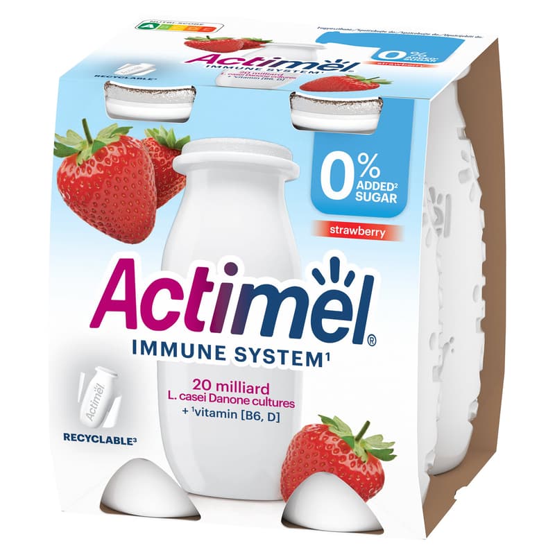 Actimel Strawberry Flavoured Yoghurt Drink with 0% Added Sugar (4x100 ml)