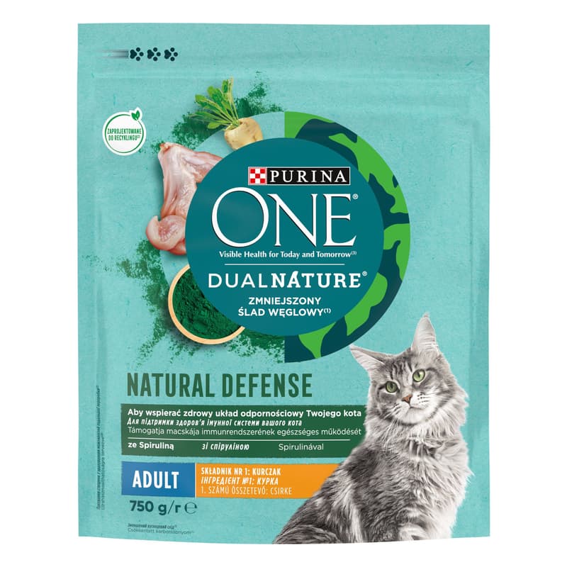 PURINA ONE DUAL NATURE Spirulina Adult Csirkével száraz macskaeledel 750g