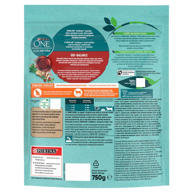 Purina One DUAL NATURE Steril Lazaccal és áfonyával száraz macskaeledel