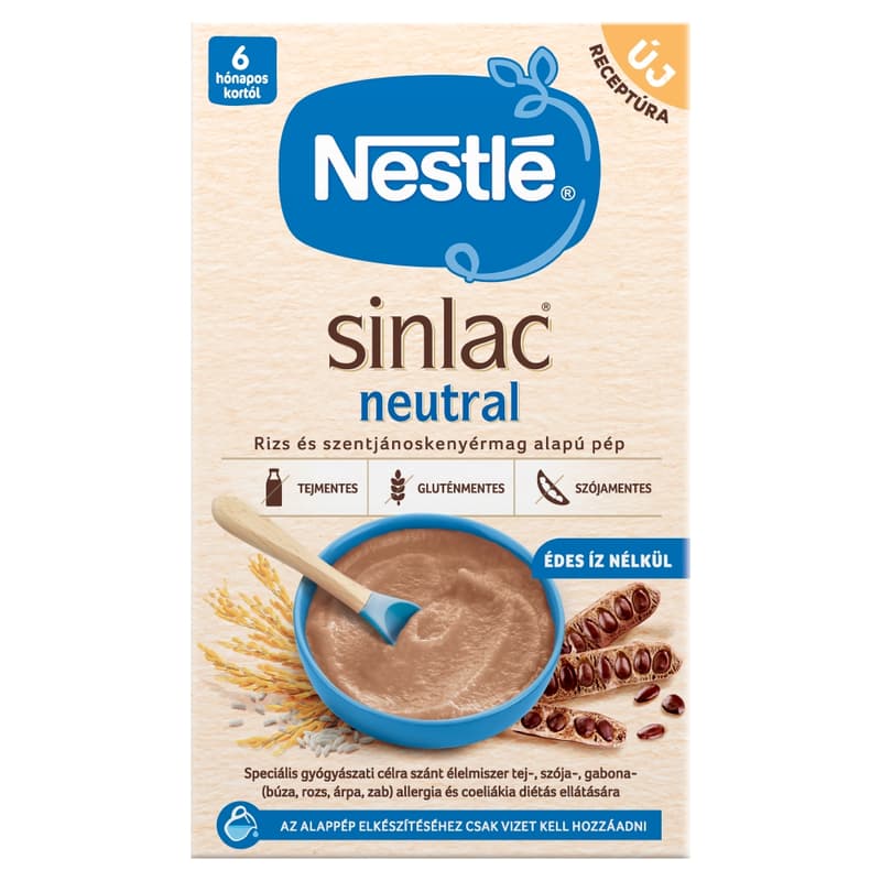 Nestlé Sinlac Neutral rizs és szentjánoskenyérmag alapú pép édes íz nélkül 6 hónapos kortól