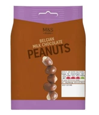 Marks & Spencer Peeled roasted peanuts in Belgian milk chocolate (39%)