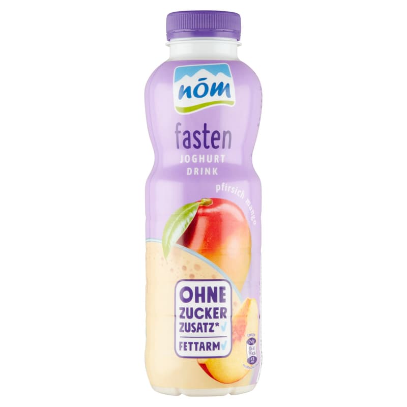 NÖM Fasten őszibarackos-mangós joghurtital, édesítőszerekkel