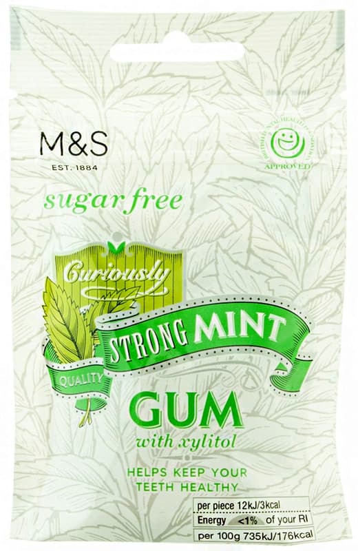Marks & Spencer Sugar-free extra strong mint-flavored chewing gum with sweetener