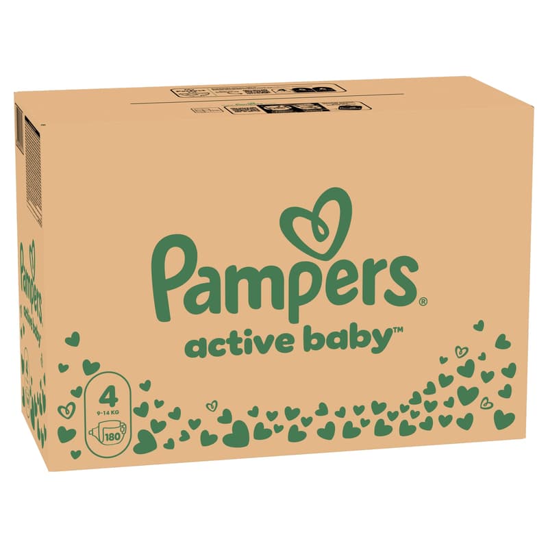 Pampers Active Baby Pelenka, Havi Pelenkacsomag, Méret: 4 (9-14 kg) 180 db