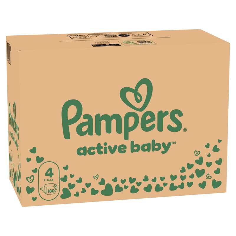 Pampers Active Baby Pelenka, Havi Pelenkacsomag, Méret: 4 (9-14 kg) 180 db