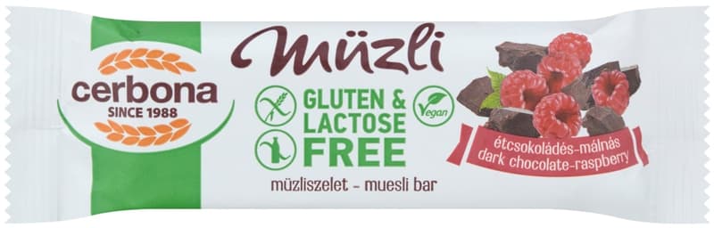 Cerbona Gluten-free dark chocolate raspberry bar