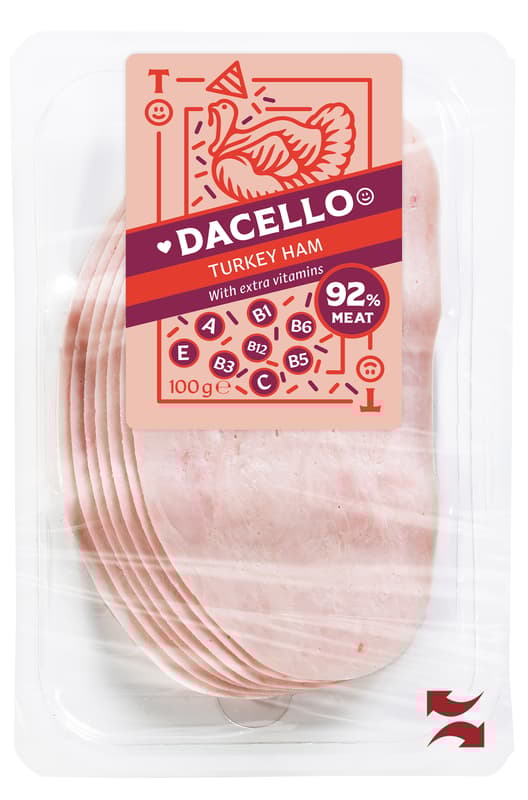 Dacello pulykamell sonka hozzáadott vitaminnal, szeletelt, gyorspácolt, 92% hústartalommal