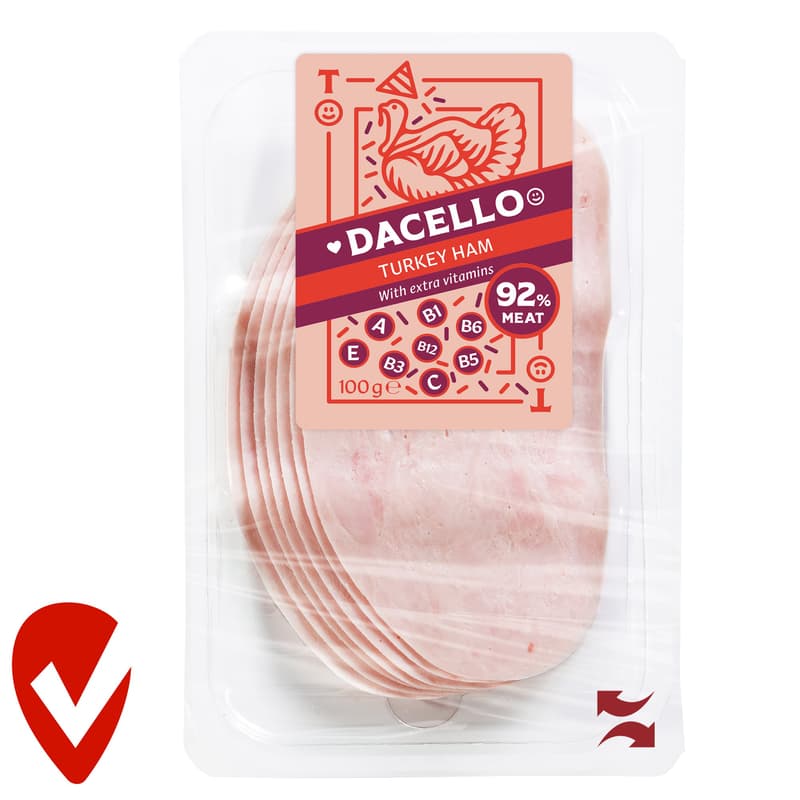 Dacello pulykamell sonka hozzáadott vitaminnal, szeletelt, gyorspácolt, 92% hústartalommal