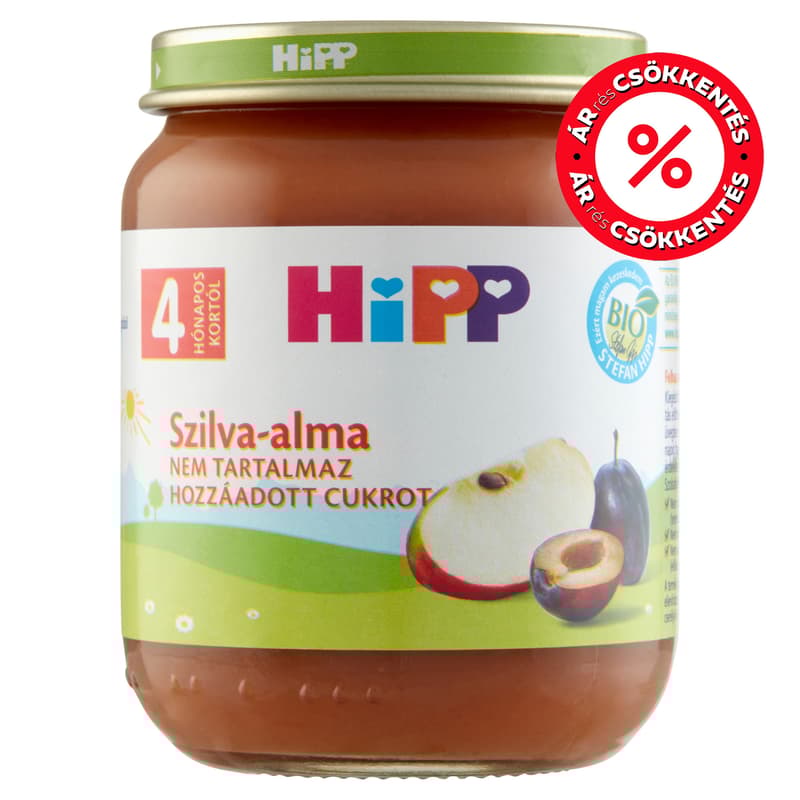 Hipp Bio Szilva-alma gyümölcskészítmény bébidesszert 4 hónapos kortól