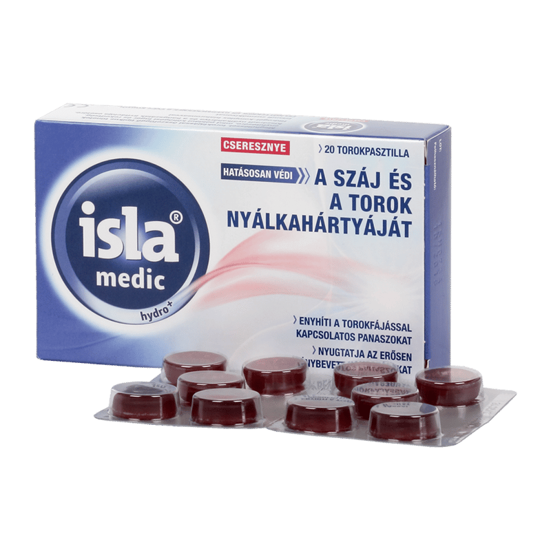 Isla-Medic Hydro+ torokpasztilla cseresznye ízű 20 db