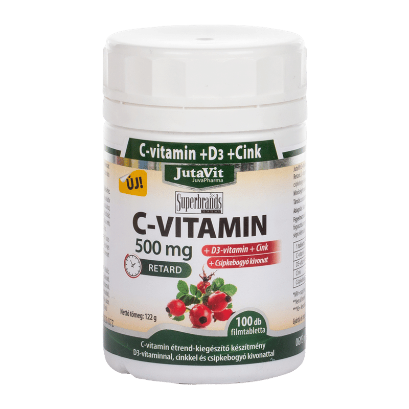 JutaVit C-vitamin 500 mg Csipkebogyó + D3 + Cink retard filmtabletta 100 db