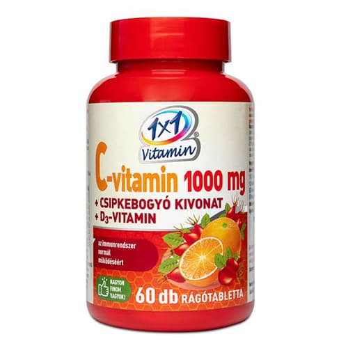 1x1 Vitaday C vitamin 1000mg D3 + csipkebogyó rágótabletta 60 db