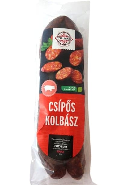 Tóalmási nitritmentes csípőskolbász csomagolva