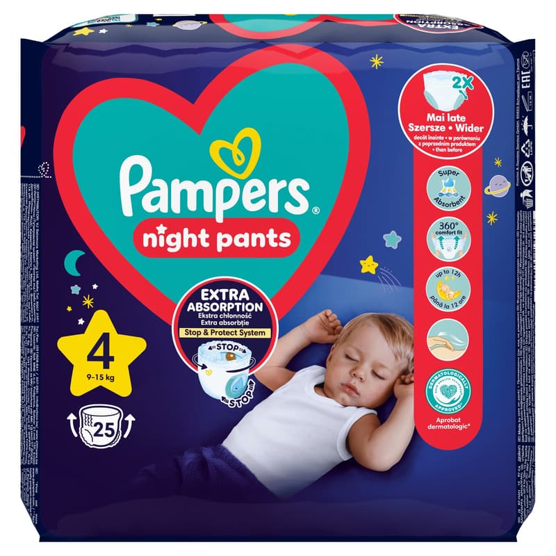 Pampers Night Pants Éjszakai Bugyipelenka, Méret: 4 (9-15 kg) 25 db