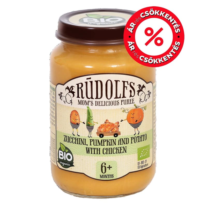 RUDOLFS ORGANIC Cukkini, sütőtök, burgonya püré csirkehússal BIO 8 hónapos kortól