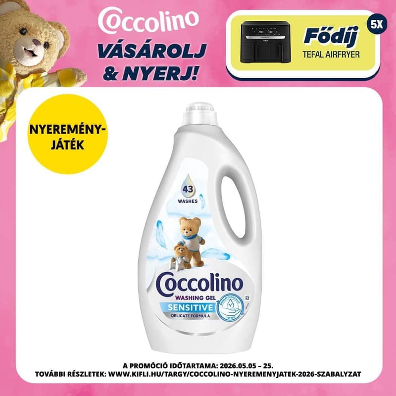Coccolino Sensitive mosószer érzékeny bőrre, 43 mosás, 1.72 l