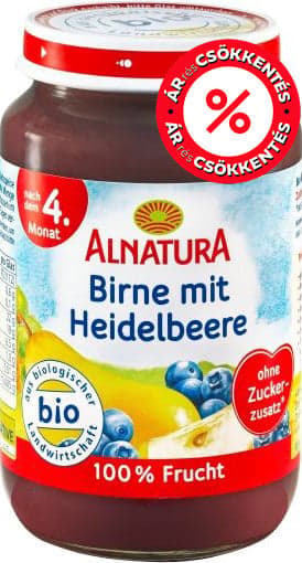 Alnatura BIO Körte áfonyával, 100% Gyümölcstartalom 4 hónapos kortól