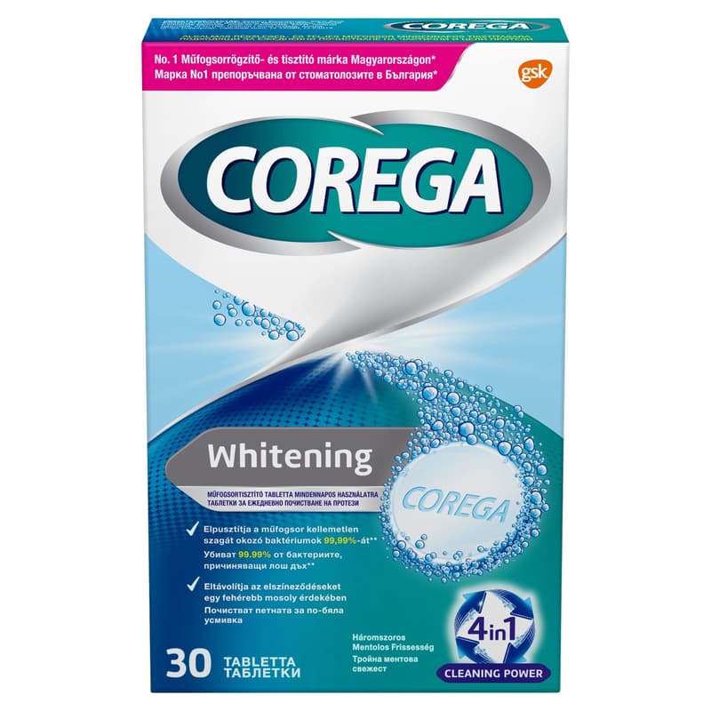 Corega Whitening műfogsortisztító tabletta